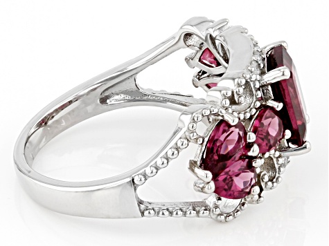 Pre-Owned Purple Rhodolite With White Zircon Rhodium Over Sterling Silver Ring