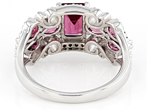 Pre-Owned Purple Rhodolite With White Zircon Rhodium Over Sterling Silver Ring