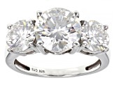 Pre-Owned Moissanite Platineve 3 Stone Ring 4.70ctw DEW