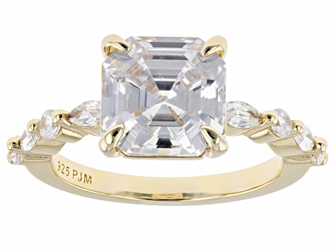 Pre-Owned White Cubic Zirconia 18K Yellow Gold Over Sterling Silver Asscher Cut Ring 5.83ctw