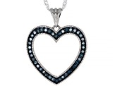 Pre-Owned  Blue Diamond Rhodium Over Sterling Silver Heart Pendant With Chain 0.60ctw