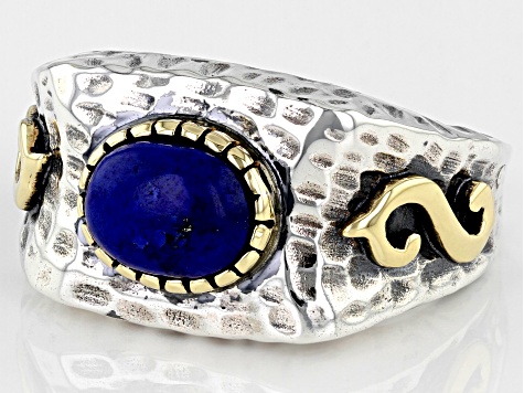 Pre-Owned Mens Blue Lapis Lazuli Two-Tone Silver Ring
