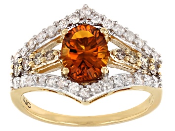 Picture of Pre-Owned Madeira Citrine And Champagne & White Diamond 14k Yellow Gold Center Design Ring 1.75ctw