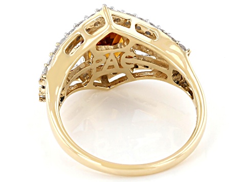 Pre-Owned Madeira Citrine And Champagne & White Diamond 14k Yellow Gold Center Design Ring 1.75ctw