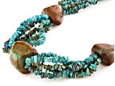 Pre-Owned Green Turquoise Nugget, Chips, and Beaded Rhodium over Silver Statement Necklace