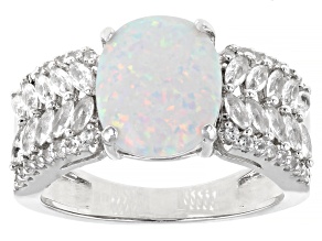 Pre-Owned Multi Color Lab Created Opal Rhodium Over Sterling Silver Ring 0.89ctw