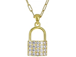 Pre-Owned White Cubic Zirconia 18K Yellow Gold Over Sterling Silver Lock Pendant With Chain 1.30ctw