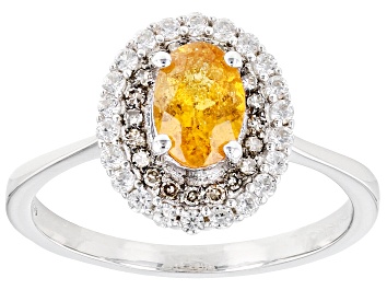 Picture of Pre-Owned Orange Spessarite Rhodium Over Sterling Silver Ring 1.20ctw