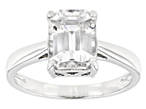 Pre-Owned Emerald Cut White Zircon Platinum Solitaire Ring 3.50ct