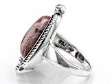Pre-Owned Pink Triangular Rhodochrosite Rhodium Over Sterling Silver Ring