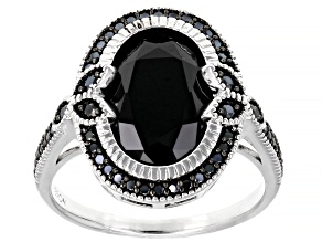 Pre-Owned Black Spinel Rhodium Over Sterling Silver Ring 4.47ctw