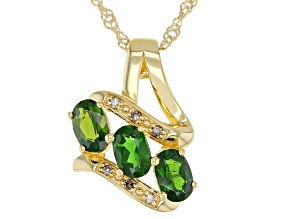 Pre-Owned Green Chrome Diopside 18k Yellow Gold Over Silver Pendant Chain 1.32ctw