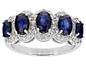 Pre-Owned Blue Sapphire Rhodium Over Sterling Silver Band Ring 2.39ctw