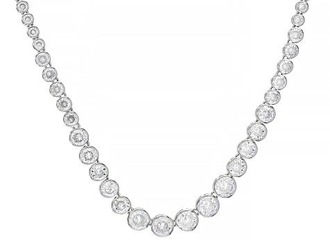Pre-Owned White Cubic Zirconia Rhodium Over Sterling Silver Tennis Necklace 26.81ctw