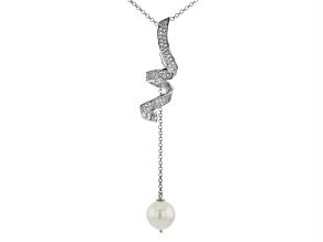 Pre-Owned White Cultured South Sea Pearl & Topaz Rhodium Over Sterling Silver Pendant With Chain
