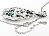 Pre-Owned Blue Turquoise Rhodium Over Silver Cactus Pendant with Chain