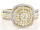 Pre-Owned Natural Yellow And White Diamond 14K Yellow Gold Cluster Ring 1.03ctw