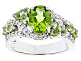 Pre-Owned Green Peridot Rhodium Over Sterling Silver Ring 2.95ctw