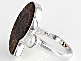 Pre-Owned Ammonite Shell And Cultured Freshwater Pearl Oxidized Sterling Silver Ring