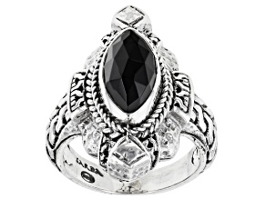 Pre-Owned Black Spinel Silver Ring 2.69ct