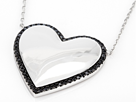Pre-Owned Black Spinel Rhodium Over Sterling Silver Heart Necklace 0.48ctw