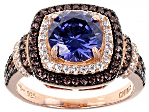 Pre-Owned Blue, Mocha, And White Cubic Zirconia 18k Rose Gold Over Sterling Silver Ring 4.00ctw