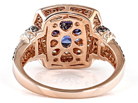 Pre-Owned Blue, Mocha, And White Cubic Zirconia 18k Rose Gold Over Sterling Silver Ring 4.00ctw