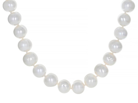 Pre-Owned White Cultured Freshwater Pearl Rhodium Over Sterling Silver 24 Inch Strand Necklace