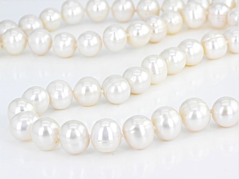 Pre-Owned White Cultured Freshwater Pearl Rhodium Over Sterling Silver 24 Inch Strand Necklace