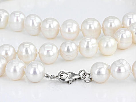 Pre-Owned White Cultured Freshwater Pearl Rhodium Over Sterling Silver 24 Inch Strand Necklace