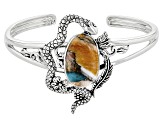 Pre-Owned Spiny Oyster Shell and Turquoise Rhodium Over Silver Bracelet