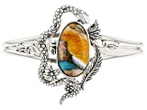 Pre-Owned Spiny Oyster Shell and Turquoise Rhodium Over Silver Bracelet