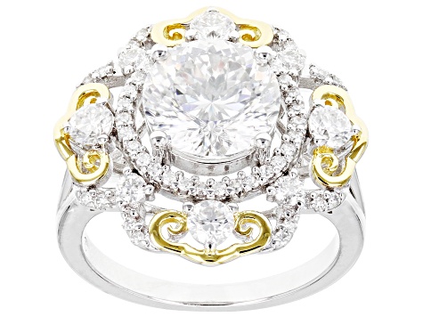 Pre-Owned Moissanite Platineve And 14k Yellow Gold Flash Plating Over Silver Ring 4.00ctw DEW
