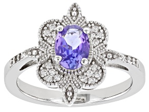 Pre-Owned Blue Tanzanite Rhodium Over Sterling Silver Ring .75ctw