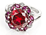 Pre-Owned Red Lab Created Ruby Rhodium Over Silver Ring 6.69ctw