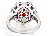 Pre-Owned Red Lab Created Ruby Rhodium Over Silver Ring 6.69ctw