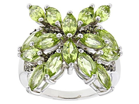 Pre-Owned Green Peridot Rhodium Over Sterling Silver ring 2.55ctw