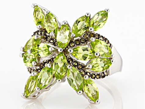 Pre-Owned Green Peridot Rhodium Over Sterling Silver ring 2.55ctw