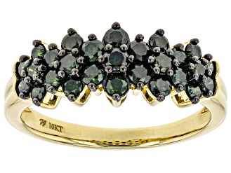 Pre-Owned Green Diamond 10K Yellow Gold Cluster Ring 0.75ctw