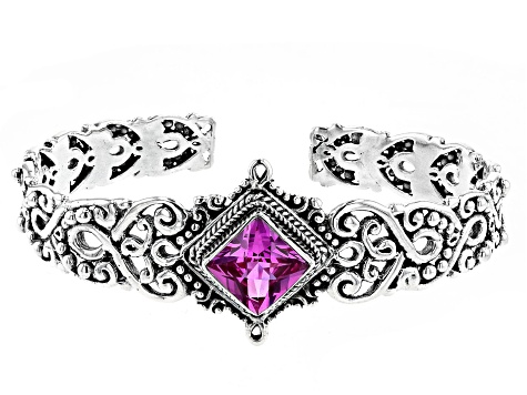 Pre-Owned Lab Created Dark Rose Sapphire Silver Bracelet 5.36ct