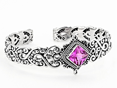 Pre-Owned Lab Created Dark Rose Sapphire Silver Bracelet 5.36ct