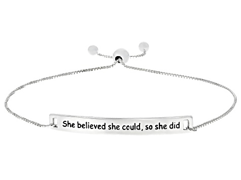 Pre-Owned Sterling Silver "She Believed She Could, So She Did" Adjustable Bar Bracelet
