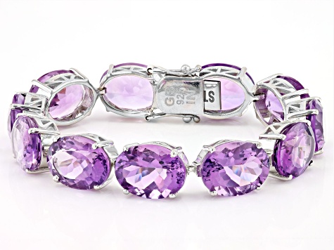 Pre-Owned Purple Amethyst Rhodium Over Sterling Silver Tennis Bracelet 85.00ctw