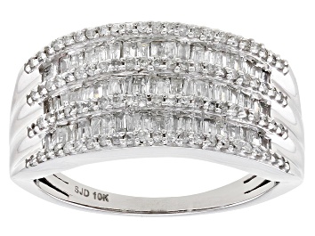 Picture of Pre-Owned White Diamond 10k White Gold Multi-Row Wide Band Ring .85ctw