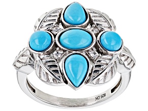 Pre-Owned Blue Sleeping Beauty Turquoise Rhodium Over Sterling Silver Ring 0.08ctw