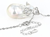 Pre-Owned White Cultured Freshwater Pearl & Cubic Zirconia Rhodium Over Sterling Silver Pendant With