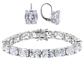 Pre-Owned White Cubic Zirconia Rhodium Over Silver Bracelet and Earring Set