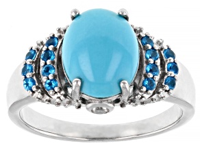 Pre-Owned Blue Sleeping Beauty Turquoise Rhodium Over Sterling Silver Ring .29ctw