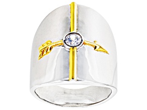 Pre-Owned White Cubic Zirconia Rhodium And 18k Yellow Gold Over Sterling Silver "Courage" Ring 0.90c