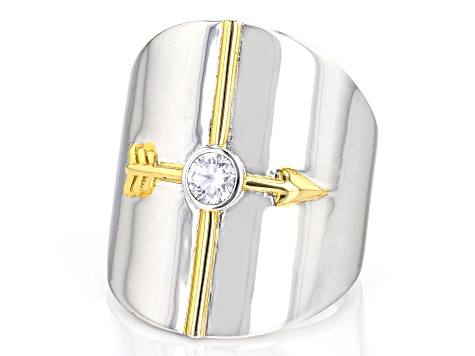 Pre-Owned White Cubic Zirconia Rhodium And 18k Yellow Gold Over Sterling Silver "Courage" Ring 0.90c